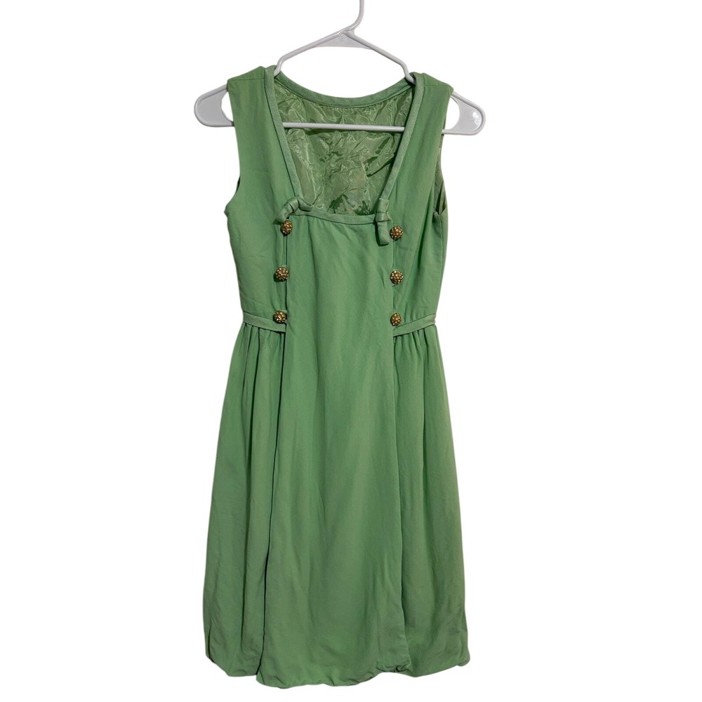Vintage 1960s Mint Green Dress‎ Rhinestone Button Mod Pastel Green 1960s